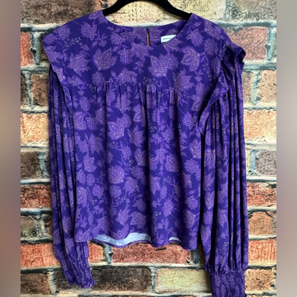 Rebecca Minkoff Gigi Floral Print Smocked Puff
Sleeve Ruffle Trim Blouse Sz Lrg